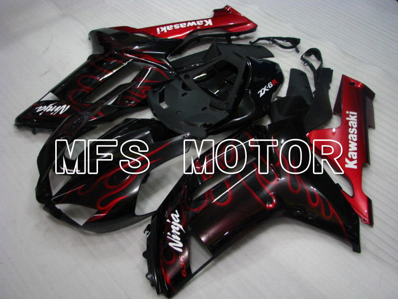 Kawasaki NINJA ZX6R 2007-2008 Injection ABS Fairing - Flame - Black Red - MFS5743 - Fairings Kit